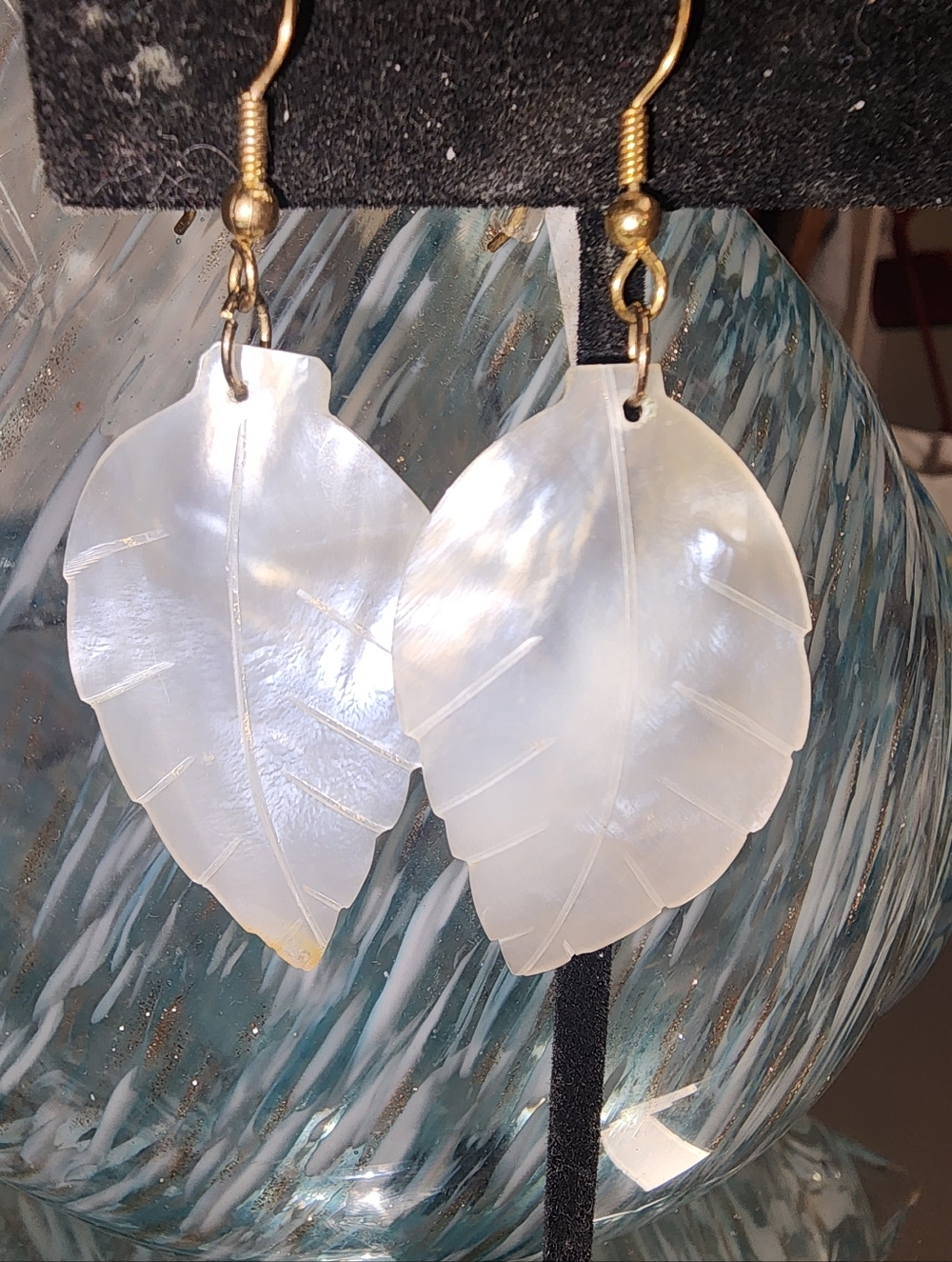 Mother-of-Pearl Leaf Dangle Earrings